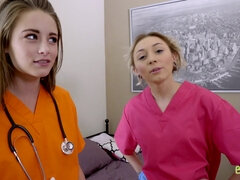 Horny teen nurses Chloe Temple and her sex mate share dick