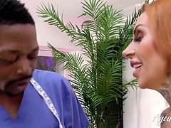 BBC doctor examines busty British babe and gives her a deepthroat and pussy-licking treatment