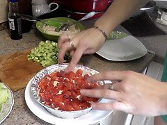 Bare mommy cougar dubarry preps seafood for fresh year eve dinner. naked kitchen. cunny tits ass