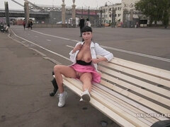 Naughty Russian MILF Exhibitionist Flashin DownTown by the River