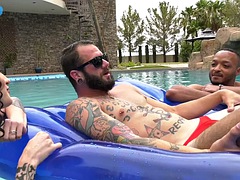 Inked bisexual ir babe threesome outdoors fucked in the pool
