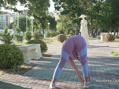 美女, デカパイ, 気狂い, エロティック, 淫乱熟女, 公共, 一人