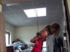 금발의, 본디지, 옷입고하기, 힐, 빼빼한