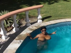 Krissy Pool Fun - Black monster boobs solo outdoors