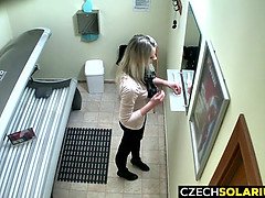 Blonde Girl Caught in Public Solarium