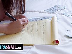 Watch Jenna Lilin pay off her landlord's debt with her tight pussy