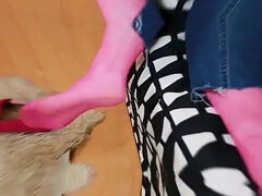 Pink Suede Loafers & Worn Nylons - Teasing Foot Play