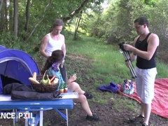 Dirty Darkhaired Gets Screwed DP outdoor threesome