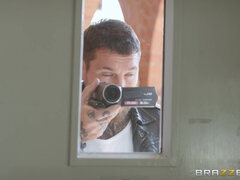 Wavy haired beauty with big tits fucks her neighbor