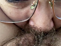 Lesbian sucking a sweet hairy bush