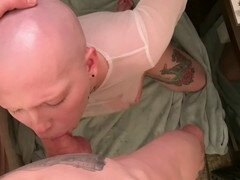 Mesh top, dirty tattooed slut, bald girl