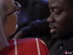 Black stud gets interracial orgasm with white blonde