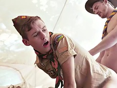 Twink scout fucks a skinny passive twink outdoors in a tent