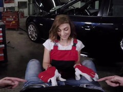 Mechanic babe Tera Link gives head & rides dick in the car service