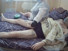 Experienced milf gives handjob to the patient for semen analysis