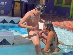 Step Sister Alone in Pool Gets Hardcore Fuck by Step Brother
