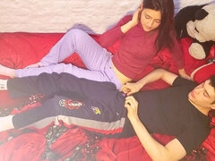 18, 아마추어, 흑갈색 머리, 커플, 조그마한, 타는, 양말, 청소년