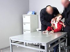 Watch this petite jailbait get used by two security guards in 4K!