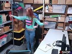 Redhead shoplifting teen rough smashed by a mall cop
