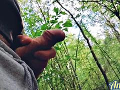 Need a place to cum! Part 8. Walk, piss, jerk off, orgasm and cum in the big forest