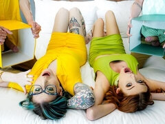 Nikki Zee and Jessica Aaren are fucking with two huge dicks