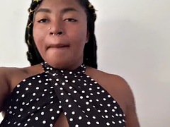 Busty African girl gets her nipples pierced