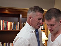 Older man slams tiny gay butt over his desk and fucks him in the ass!