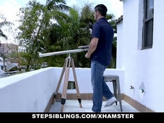 Step siblings tease stepbro's hard cock with soft ebony teen's teasing