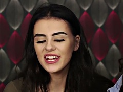 Cfnm babe fondles and sucks a naked man after casting