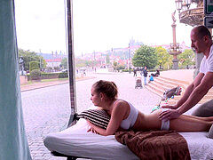 Slender light-haired Candy Alexa first-ever time nailing in public