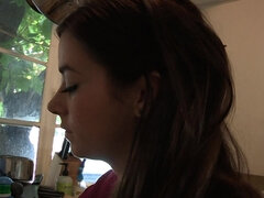 큰 가슴, 금발의, Hd, 힐, 부엌, 레즈비언, 보지, 빨간 머리