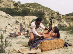 Wonderful outdoor sex scene of cowboy and perfect cowgirl