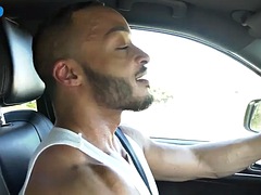 Tussi, Bisexuell, Auto, Handjob, Interrassisch, Ablutschen, Tätowierung, Flotter dreier