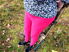 Lean on the stairs and expose your tits