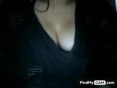 Curvy webcam girl plays with big natural tits - boob play