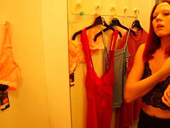 oral pleasure and sex with redhair bombshell in the shopping centre's dressing room