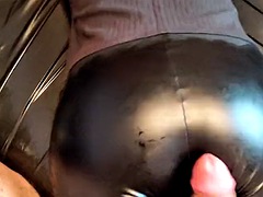 Oil Massage and Cumshot for Hot Ass in Leather Leggings