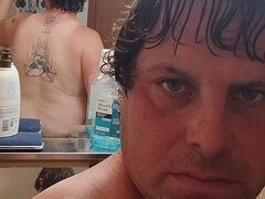 素人, アメリカ人, 浴室, デブ, 一人, タトゥー