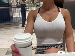 Boyfriend Controls My Orgasm In The Mall With A Toy Stuffed In My Puss - Blowjob