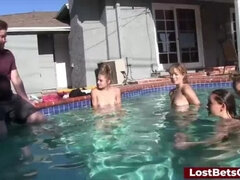 Wild Pool Sex and Insane Blowjob After Crazy Strip Game Gangbang