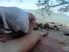 Hot Fitness Girl Has Passionate Sex on a Public Beach & Get Caught (Short)