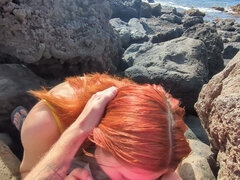POV: Risky Public Blowjob, My Readhead Girlfriend Sucks My Dick on the Beach (dia Ita)