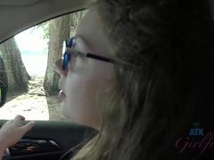 Enthousiasteling, Strand, Bruinharig, Vriendin, Brillen, Kut duiken, Roken, Tieten likken