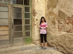 Young black-haired cutie is being interviewed by a porn director