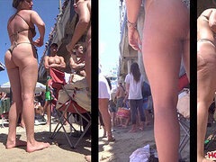 Strand, Grosser arsch, Bikini, Konturen der schamlippen, Spanner