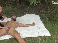 Behind the scenes with nympho wife Julia North getting wild in the forest with Mugur