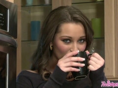 (Dani Daniels) Relaxes with a cup of coffee and a vibrator