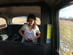 Curly-haired rookie called Scarlet gets fucked in the taxi