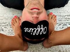 Sexy facial massage with her sexy feet