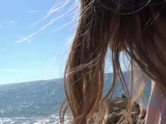 Amatør, Strand, Fingring, Kjæreste, Utendørs, Petite, Synsvinkel, Offentlig